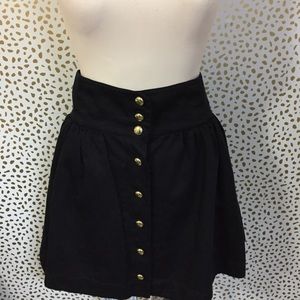 H&M Black Pleated Skirt With Gold Buttons